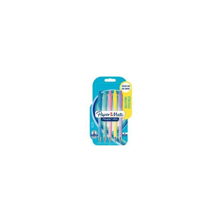 Blister de 5 stylos bille Flexgrip Ultra pastel 2162277 FLEXAM PAPER MATE