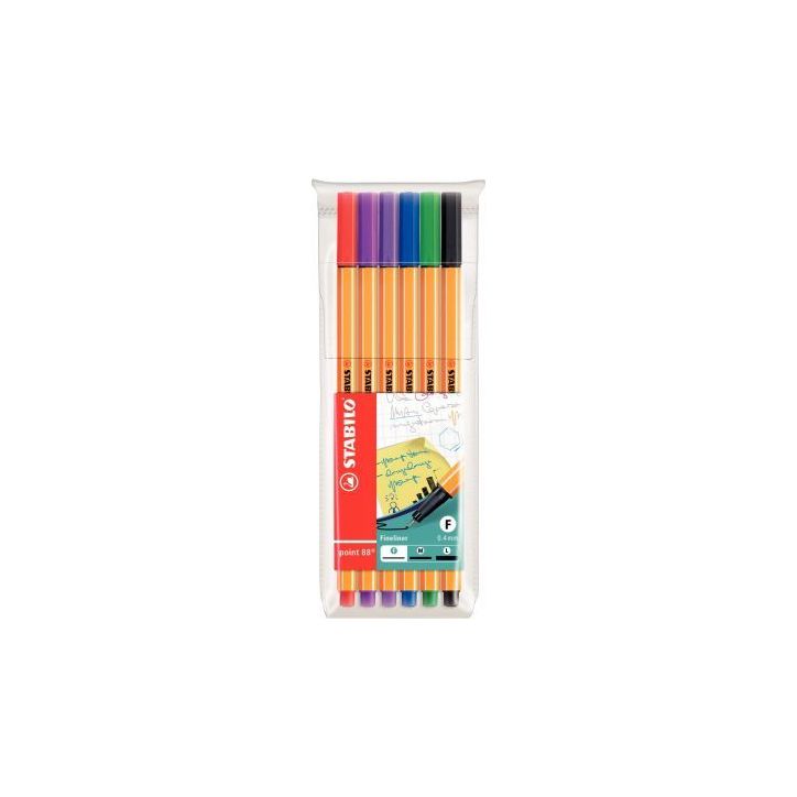 STABILO point 88 stylo-feutre pointe fine (0,4 mm) - Pochette de 6 stylo-feutres - Coloris assortis