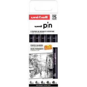 Achetez Pochette 5 feutres pointes paires noir dont 1 gratuit PIN/4+1G PF ASP009 UNIBALL pas cher su..