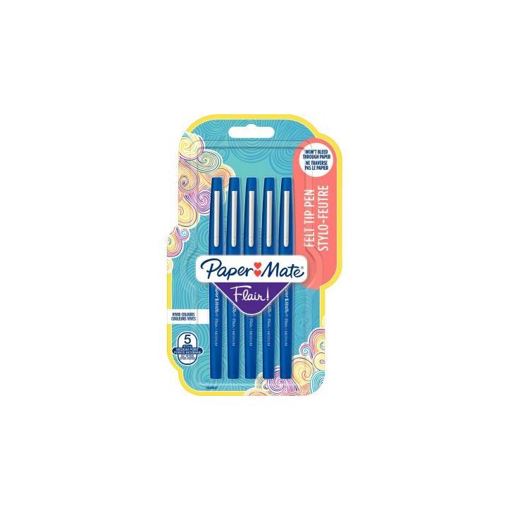 Blister de 5 feutres Flair bleus 2028647 FLAIR PAPER MATE