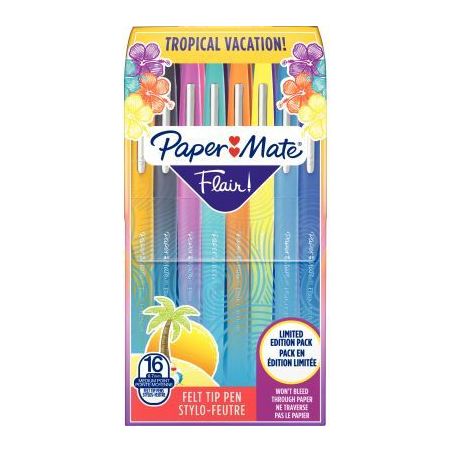 Achetez PAPERMATE Pochette de 16 Stylos feutres Flair Original Tropical, pointe 0,4mm pas cher sur M..