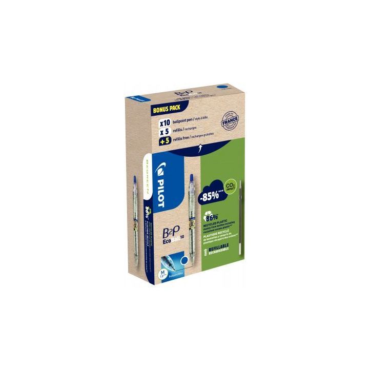 Greenpack de 10 stylos bleus + 10 recharges Ecoball bleues 3131910586579 PILOT