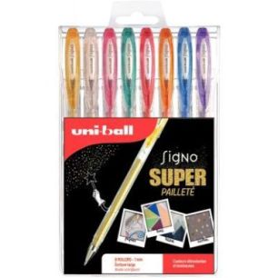 Achetez Pochette de 8 stylos gel Signo pailletés UM120SP/8 UNIBALL pas cher sur Ma Rentrée Scolair..