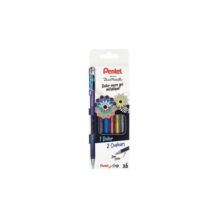 Pochette de 6 stylos gel Dual Métallica assortis K110/6 PENTEL