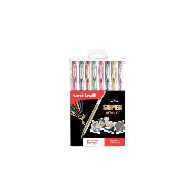 Achetez Pochette de 8 stylos gel Signo métallisés UM120NM/8 UNIBALL pas cher sur Ma Rentrée Scola..