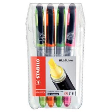 Achetez STABILO NAVIGATOR surligneur pointe biseautée - Pochette de 4 surligneurs fluo - Jaune/Vert..