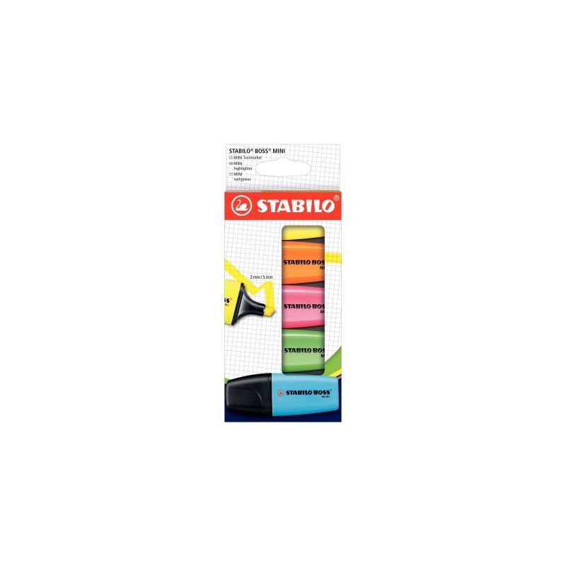 Achetez STABILO BOSS MINI surligneur pointe biseautée - Etui carton de 5 surligneurs - Coloris asso..