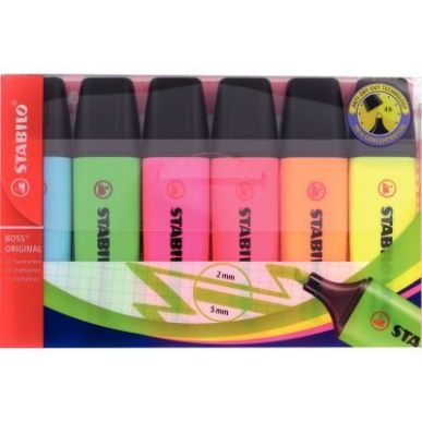 Achetez STABILO BOSS ORIGINAL surligneur pointe biseautée - Pochette de 6 surligneurs fluo - Colori..