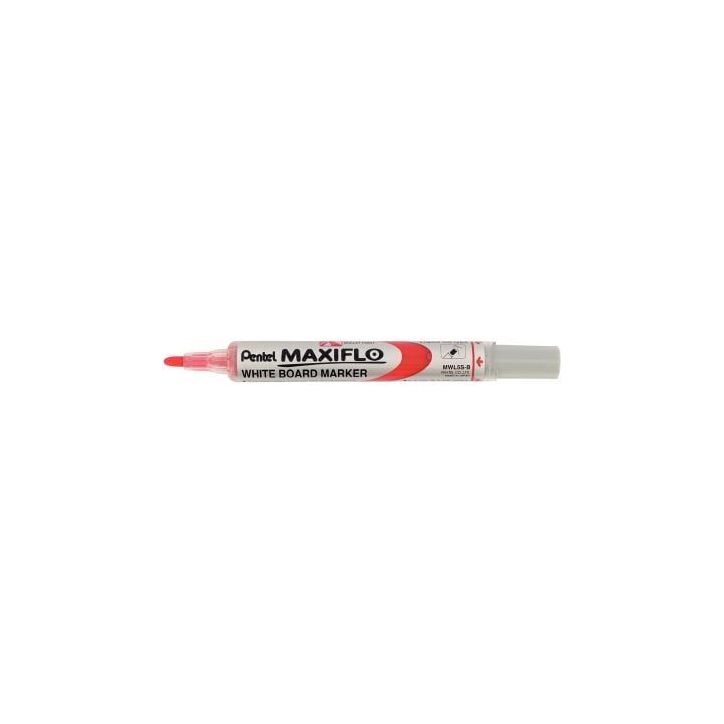 PENTEL Marqueur effaçable sec tableaux Blanc pointe ogive moyenne encre liquide base alcool Rouge MAXIFLO