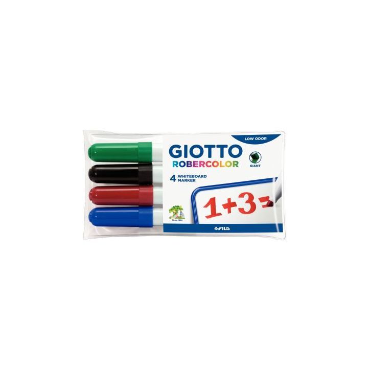 Etui 4 marqueurs tableau blanc pointe biseautée 6,4mm assortis F413500 GIOTTO