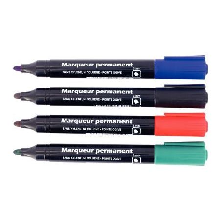 Achetez Blister de 4 marqueurs permanents pointe ogive 3mm assortis 28224 pas cher sur Ma Rentrée S..