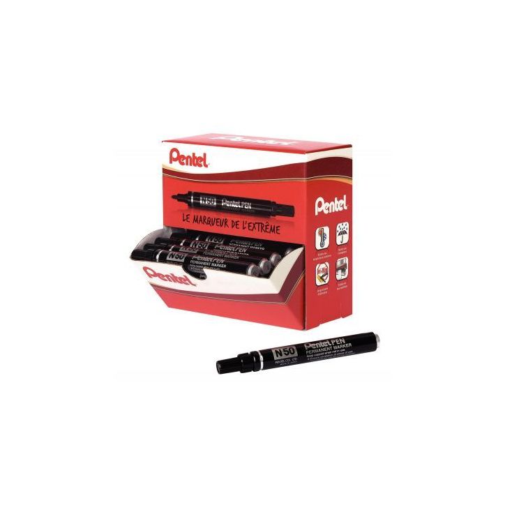 Pack de 36 marqueurs permanents pointe ogive base alcool dont 6 gratuits noirs PN50-36A PENTEL