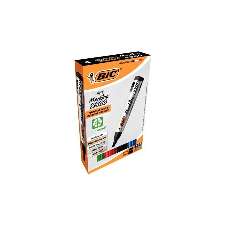 BIC Marking 2300 ECOlutions Marqueurs Permanents à  Pointe Moyenne Biseautée - Couleurs Assorties x4