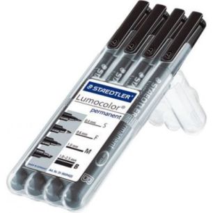 Achetez STAEDTLER Pochette de 4 feutres LUMOCOLOR Encre noir permanente. 4 pointes différentes asso..