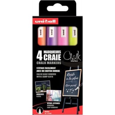 Achetez UNI-BALL Pochette 4 marqueurs craie CHALK. Pointe conique 1,8-2,5mm. Fluo : Jaune, Orange, R..