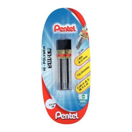 Achetez Blister de 2 étuis de 12 mines Hi-Polymer 0,5mm 2B 212022 PENTEL pas cher sur Ma Rentrée S..