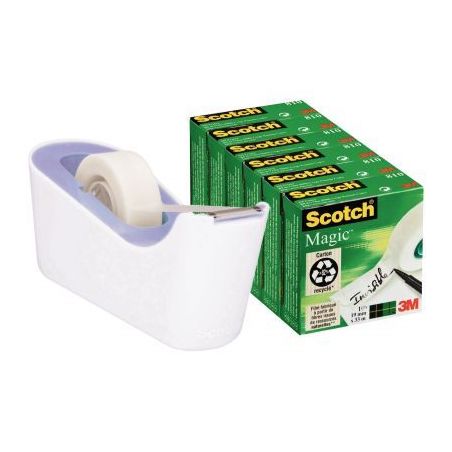 Achetez Lot de 1 dévidoir bleu lavande et blanc C18 avec 6 rouleaux Scotch Magic 19 mm x 33 m BP107..