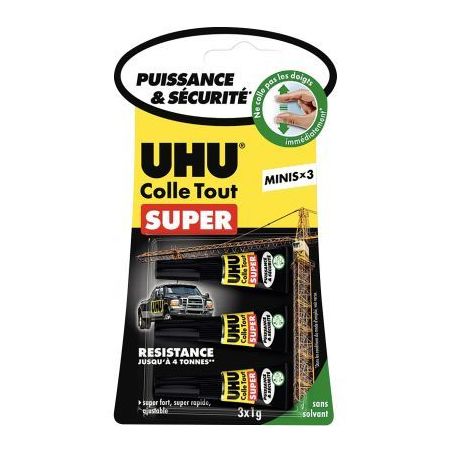 Achetez UHU Boîte antichoc de 3 mini-tubes 1g de colle Strong and Safe. Sans solvant. pas cher sur ..