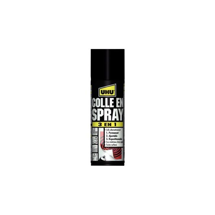 UHU Colle universelle en spray 3 en 1 : permanent, ajustable, repositionnable, 200ml