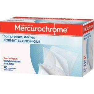 Achetez Boite de 60 compresses stériles 20x20cm 050455 MERCUROCHROME pas cher sur Ma Rentrée Scola..