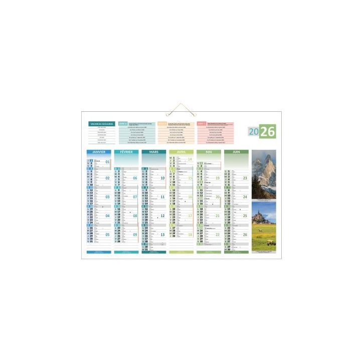 Calendrier semestriel 6 mois par face 4 saisons 40,5x55cm PAPSAISONS BOUCHUT GRANDREMY
