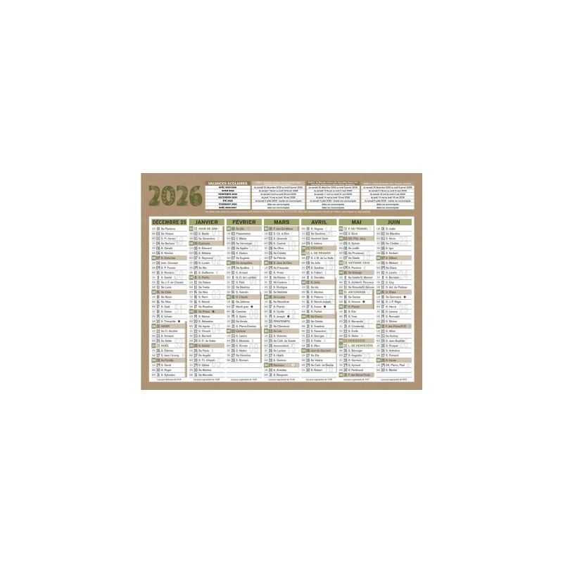 Achetez Calendrier semestriel 7 mois par face Natura 13,5x17,5cm PAPNATMICRO BOUCHUT GRANDREMY pas c..