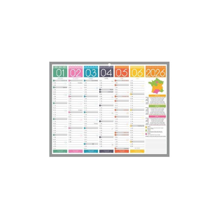Calendrier semestriel 6 mois par face Tendance 21x26,5cm PAPTENDANCEMINI BOUCHUT GRANDREMY
