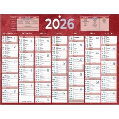 Achetez Calendrier semestriel 7 mois par face 32x42cm rouge PAP222R pas cher sur Ma Rentrée Scolair..