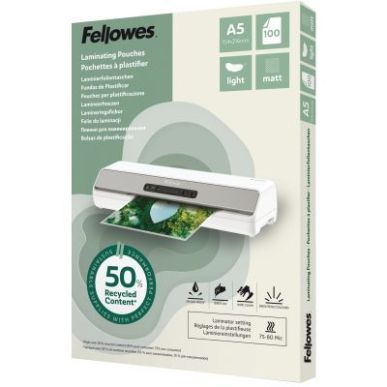 Achetez Boîte de 100 pochettes de plastification mates A5 80 microns 100143437 FELLOWES pas cher su..