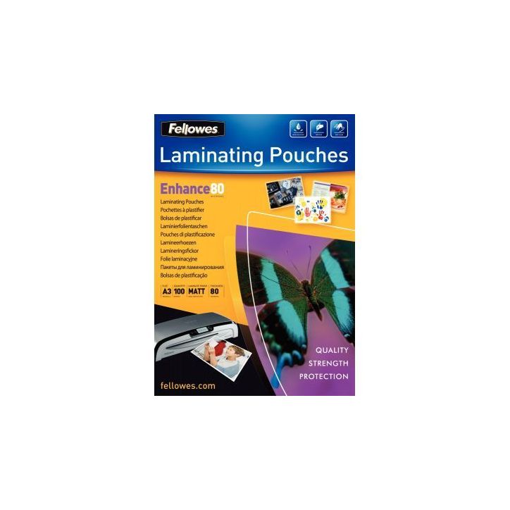 Boîte de 100 pochettes de plastification A3 80 microns mat 5452003 FELLOWES