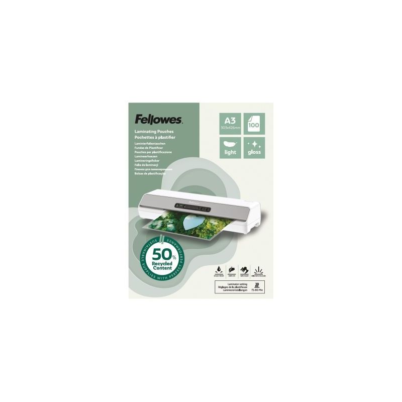 Achetez Boîte de 100 pochettes de plastification brillantes A3 80 microns 100142988 FELLOWES pas ch..