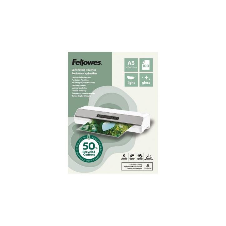 Boîte de 100 pochettes de plastification brillantes A3 80 microns 100142988 FELLOWES