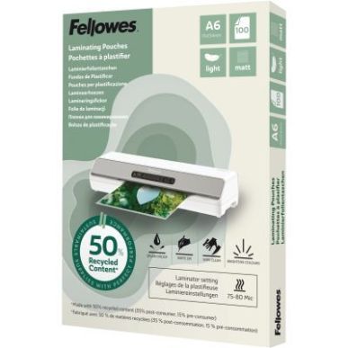 Achetez Boîte de 100 pochettes de plastification mates A6 80 microns 100143438 FELLOWES pas cher su..