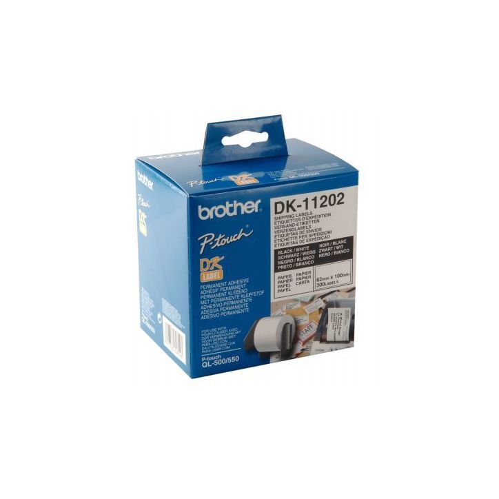 Rouleau de 300 étiquettes autocollantes blanches d'expédition prédécoupées 62 x 100mm DK11202 BROTHER