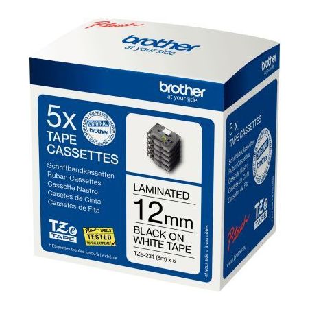 Achetez Pack de 5 recharges Brother TZe231 noir/blanc 12 mm TZe231M5 BROTHER pas cher sur Ma Rentré..
