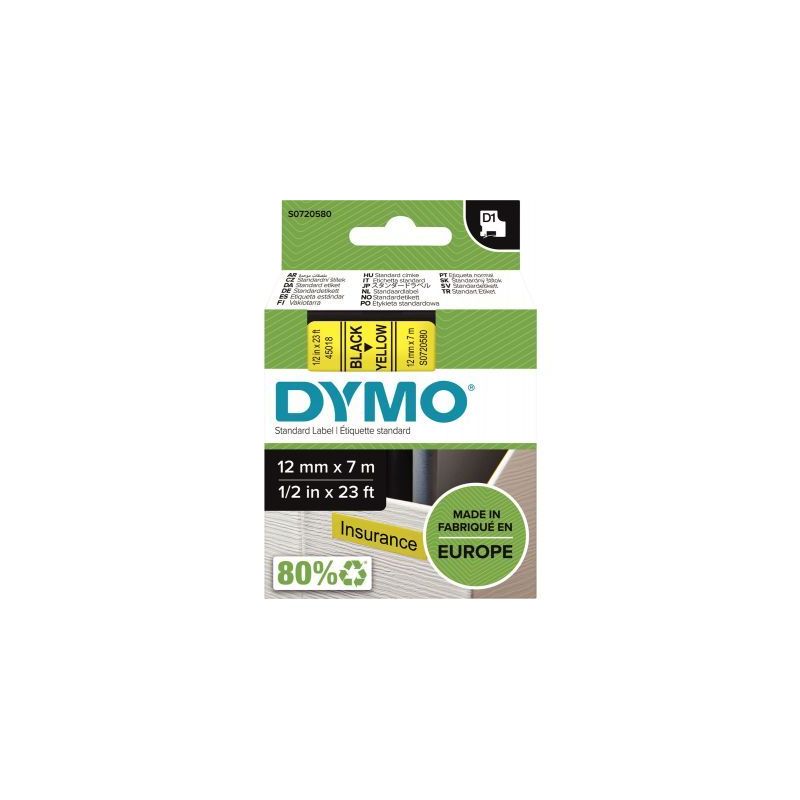 Achetez Recharge DYMO D1 12 mm x 7 m noir et jaune S0720580 DYMO pas cher sur Ma Rentrée Scolaire