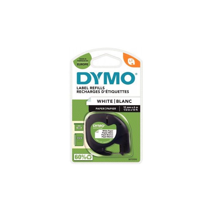 DYMO Ruban papier LetraTag Noir/Blanc 12 mm x 4 m