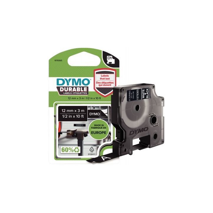 Recharge DYMO D1 12 mm x 3 m impression blanc support noir 1978365 DYMO