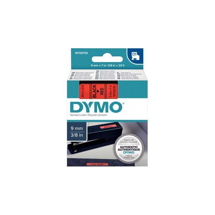 Ruban cassette Dymo 9 mm x 7 m noir et rouge S0720720 DYMO