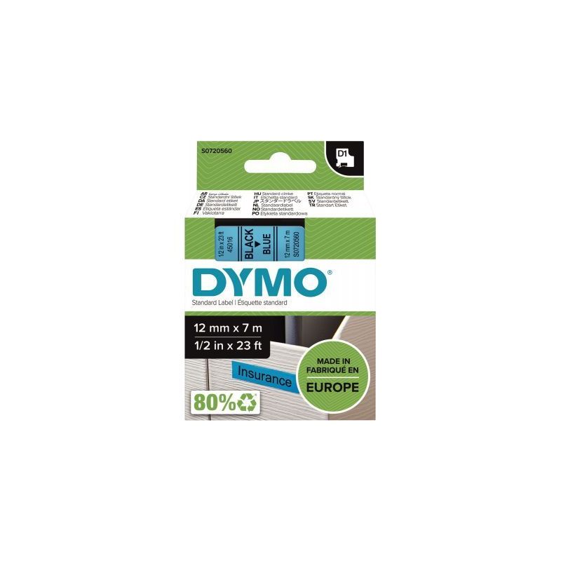 Achetez DYMO Ruban D1 Noir/Bleu 12MMX7M pour 1000/1000+/2000/3500/4500/5000/5517 S0720560 pas cher s..