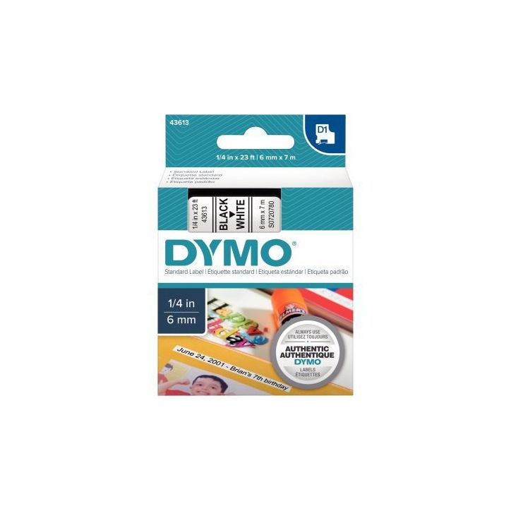 DYMO Ruban D1 Noir/Blanc 6MMX7M pour 1000/1000+/2000/3500/4500/5000/5501 S0720780