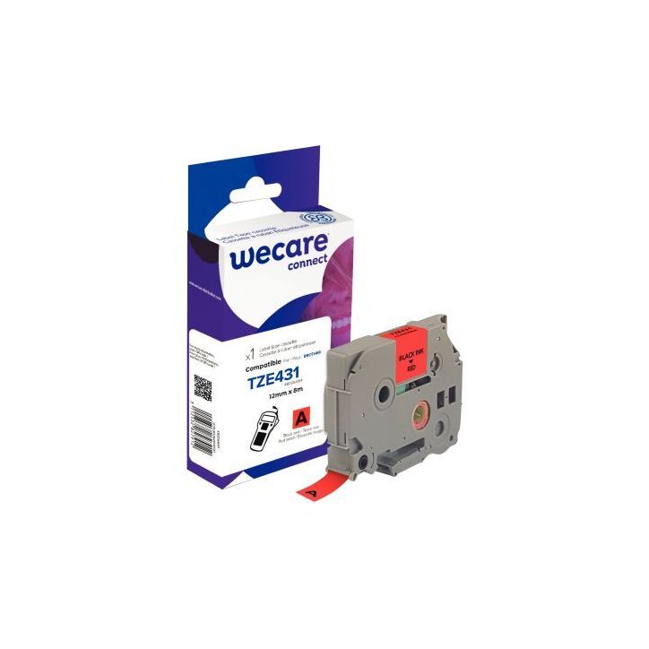 Ruban TZE 431 noir sur rouge 12 mm x 8 m compatible K80064W4 WECARE ARMOR