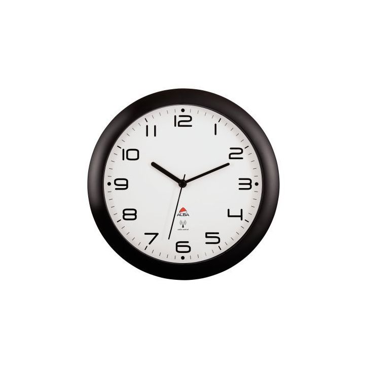 ALBA Horloge mural radio-piloté Hornew, coloris Noir. Diamètre 30 cm