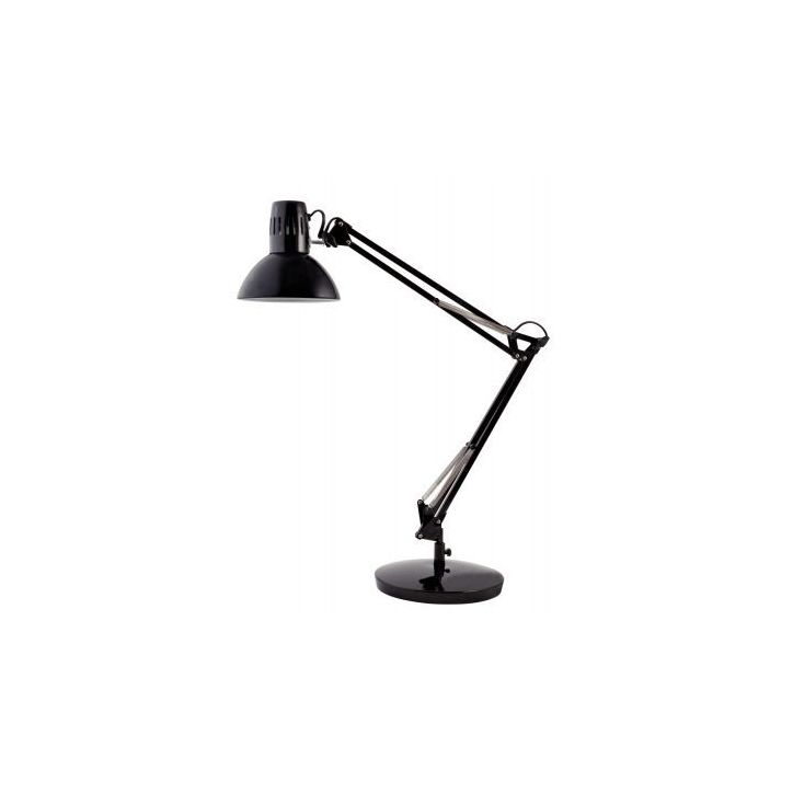 ALBA Lampe Architecte noire. Double bras. Socle lesté, pince ou fixation murale. Livrée sans ampoule.