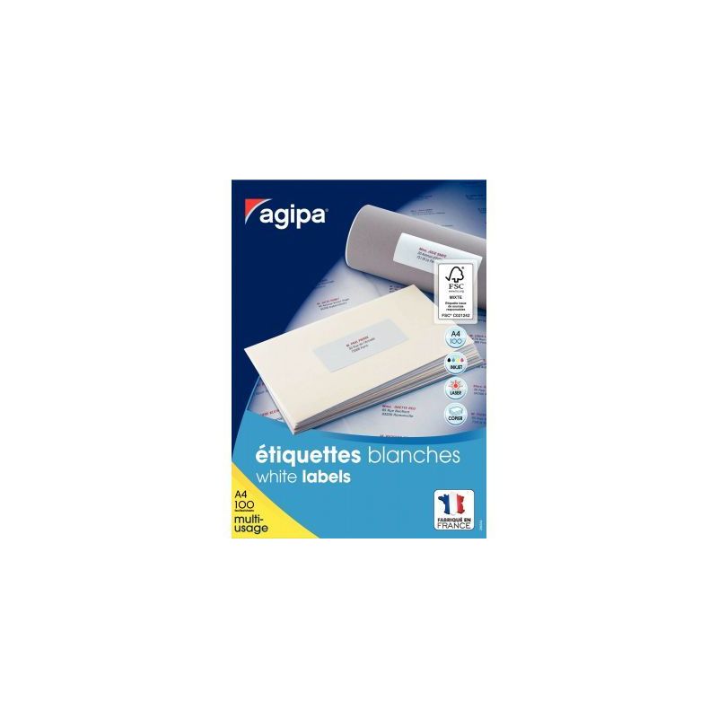 Achetez Boîte de 1600 étiquettes multi-usages blanches 105x37mm 119012 AGIPA pas cher sur Ma Rentr..