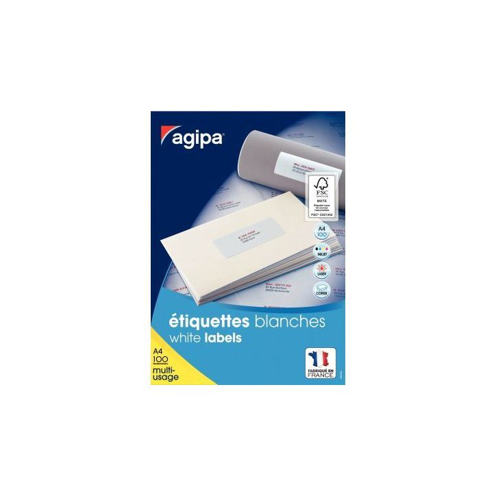 Boîte de 1600 étiquettes multi-usages blanches 105x37mm 119012 AGIPA