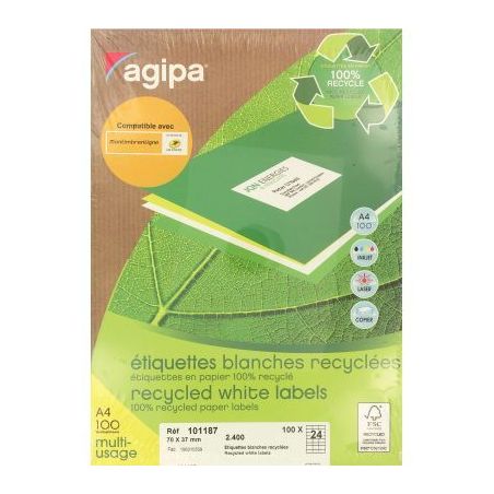Achetez Boîte de 2400 étiquettes multi-usages blanches recyclées 70x37mm 101187 AGIPA pas cher su..