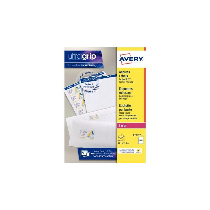 Paquet de 240 étiquettes adresse laser blanc 99,1x33,9mm L7162-15 AVERY