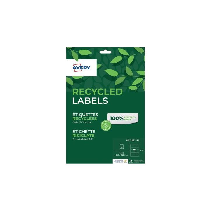 Lot de 3 paquets de 315 étiquettes recyclées laser et jet encre 63.5 x 38.1mm dont 1 gratuit COPACKING AVERY