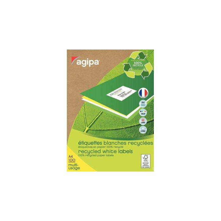 AGIPA Boite de 400 étiquettes blanches 100% recyclées 105x148.5mm - laser copieur et jet d'encre 101193